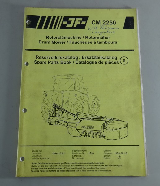 Teilekatalog /Spare Parts list JF Rotormäher CM2250 Stand 08/1999 Gültig ab 1994