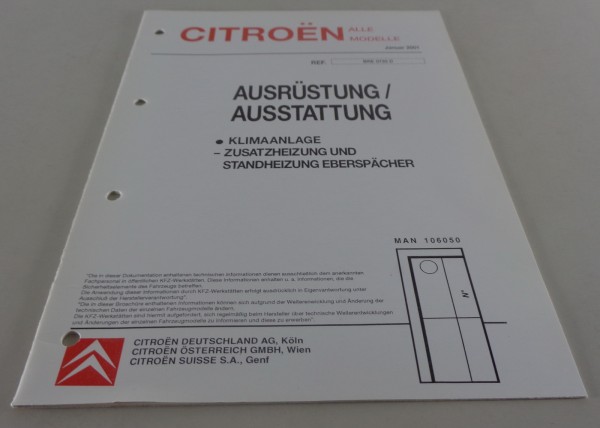 Werkstatthandbuch Citroen Ausrüstung / Ausstattung Klimaanlage Stand 01/2001