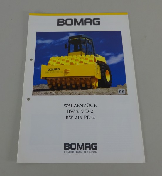 Prospekt / Broschüre Bomag Walzenzüge BW 219 D-2 / 219 PD-2 Stand 02/1995