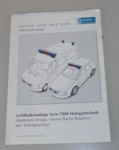 Prospekt Techno Design Lichtbalkenanlage Serie 7000 für RTW KTW NEF ELW - 5/1998