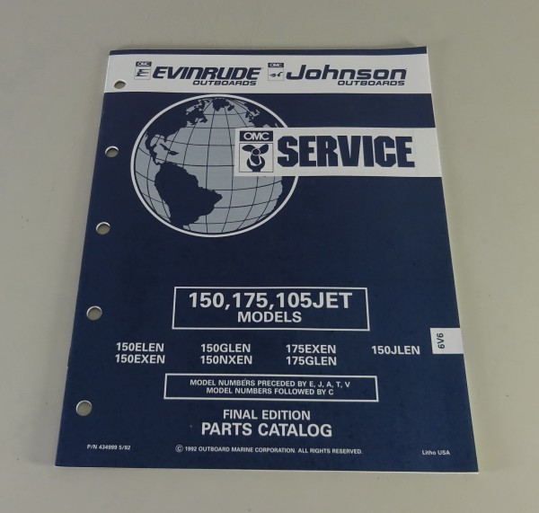 Teilekatalog OMC Evinrude / Johnson Outboards 150 / 175 / 105 PS Models von 5/92