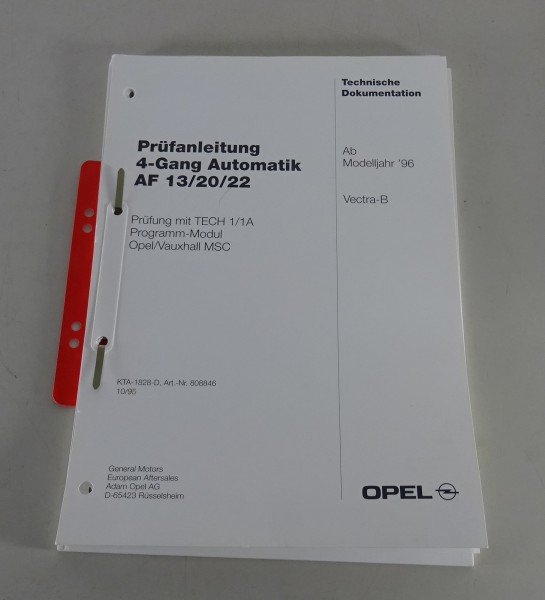 Werkstatthandbuch Prüfanleitung Opel Vectra B Automatik AF 13/20/22 Stand 10/95