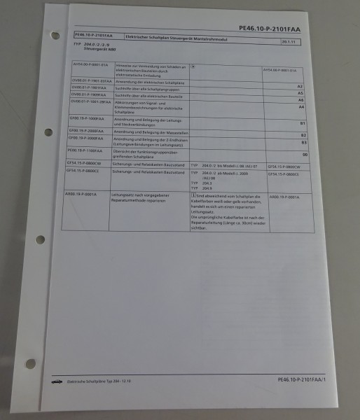 E-Schaltplan Mercedes-Benz W204 Steuergerät Mantelrohrmodul | Stand 12/2010