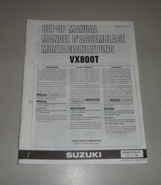 Montageanleitung / Set Up Manual Suzuki VX 800 Stand 07/1995