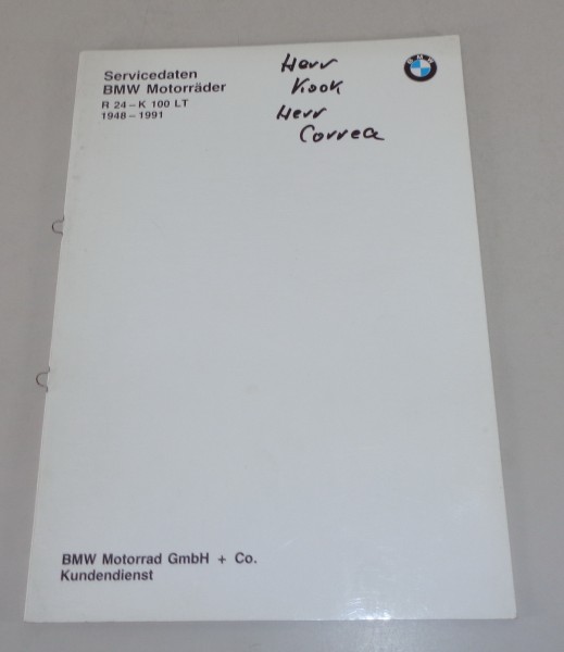 Servicedaten BMW R 24, R 27, R 51/2, R 68, R 50, R 69 S, R 50/5 etc. von 5/1990