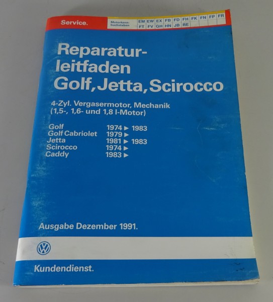 Werkstatthandbuch / Reparaturleitfaden VW Golf I Cabrio Vergasermotor - 12/1991