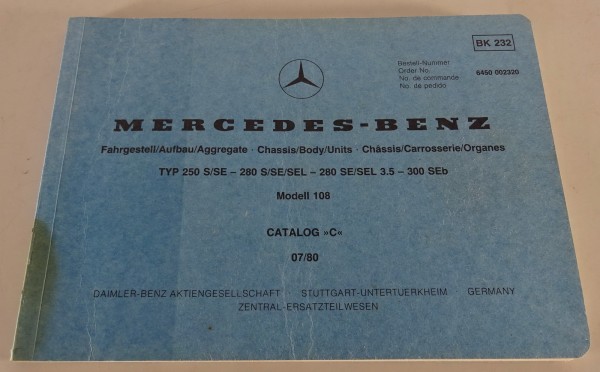 Bildkatalog Teilekatalog Mercedes Benz W108 250 / 280 / 300 S / SE / SEL / SEb