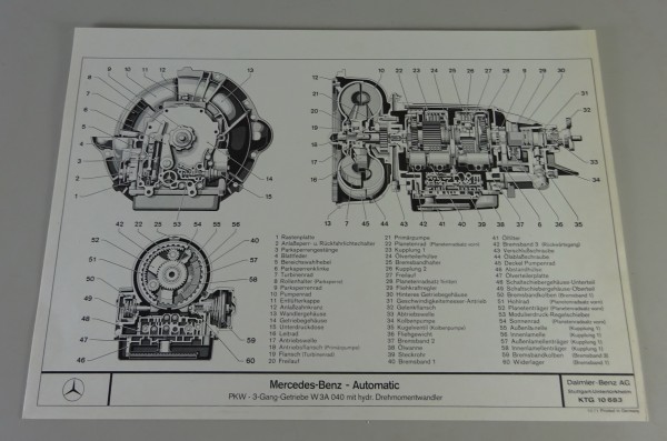 Schnittbild Mercedes-Benz Automatik 3-Gang-Getriebe W3A 040 Stand 10/1971