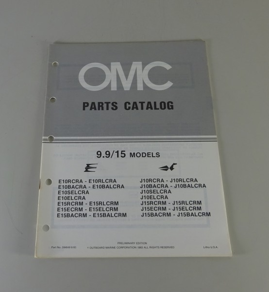 Teilekatalog OMC Evinrude / Johnson Outboards 9.9 / 15 PS Models Stand 09/1983