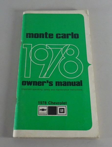 Owner´s Manual / Handbook Chevrolet Monte Carlo Stand 1978