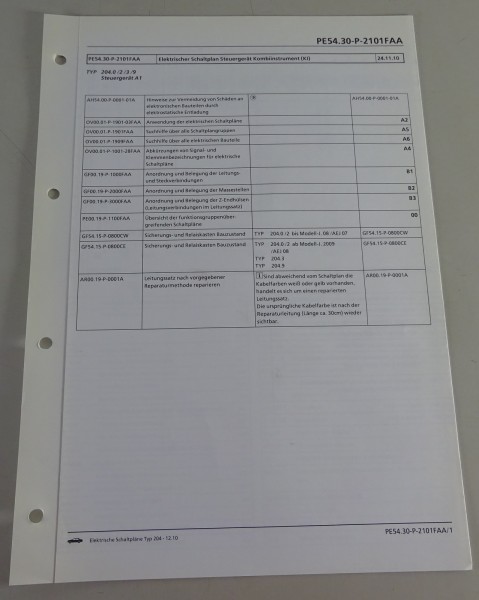 Schaltplan Mercedes W204 Steuergerät Kombiinstrument (KI) | Typ 204 | 12/2010