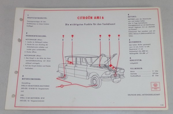 Shell Schmierplan für Citroen AMI 6 Stand 05/1963