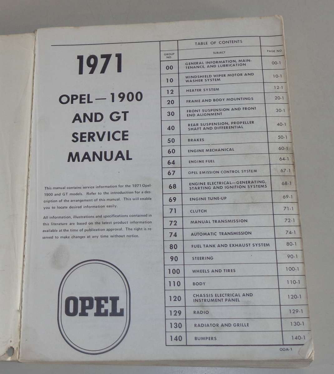 Workshop Manual / Service manual Opel GT 1900 + Rekord C from 1971 | PK