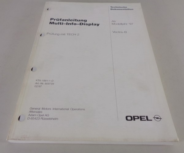 Werkstatthandbuch Prüfanleitung Opel Vectra B Display Ab Modelljahr ...