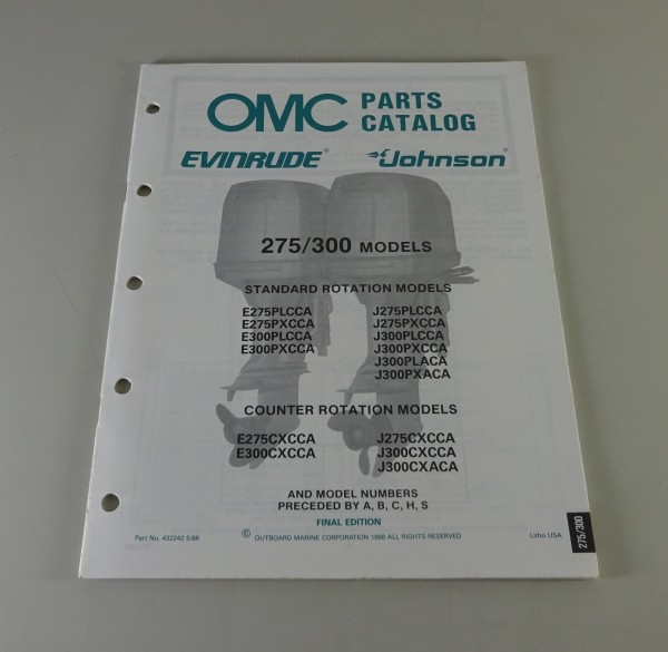 Teilekatalog Johnson Evinrude Outboards 275 / 300 Models Stand 5/1988