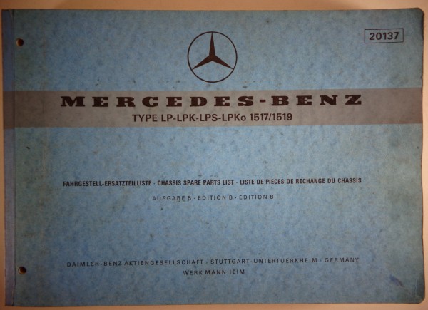 Teilekatalog Mercedes Benz LPK - LPS - LPKo 1517/1519 Stand 01/1971