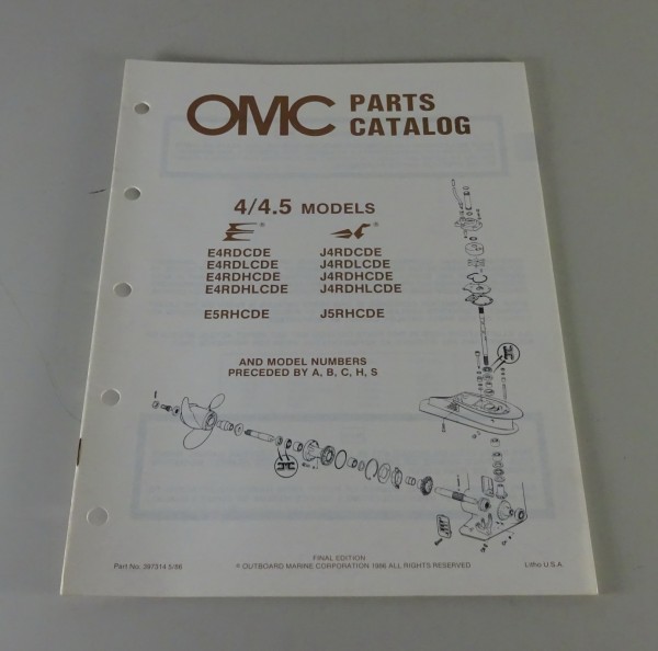 Teilekatalog Johnson Evinrude Außenborder / Outboards 4 / 4.5 Models von 5/1986
