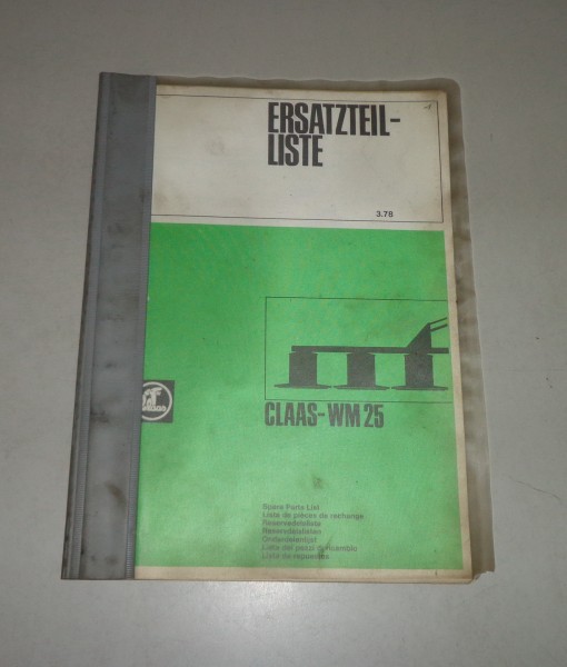 Teilekatalog / Ersatzteilliste Claas Mähwerk WM25 | 03/1978