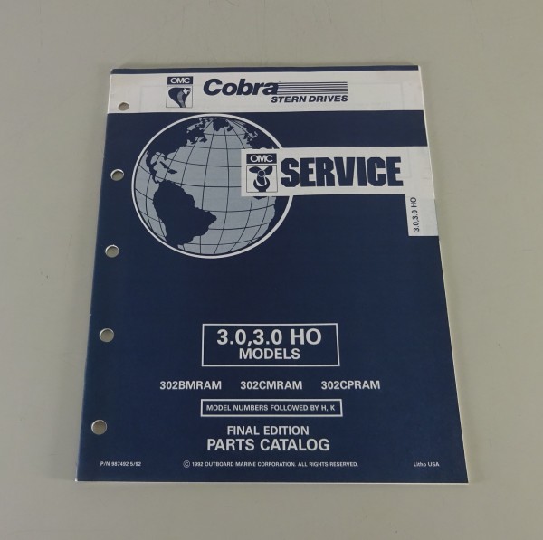 Teilekatalog OMC Stern Drivers 3.0 / 3.0 HO Models Stand 05/1992