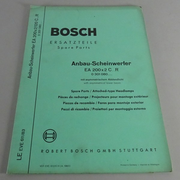 Teilekatalog Bosch Anbau-Scheinwerfer 200x2 C.. R 0 301 080... Stand 04/1965