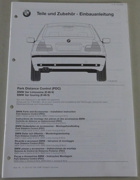 Einbauanleitung BMW 3er E46 Park Distance Control (PDC) Stand 11/1999