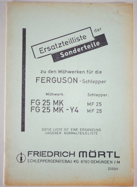 Teilekatalog Sonderteile Mörtl Mähwerke FG 25 MK für Ferguson Schlepper MF 25