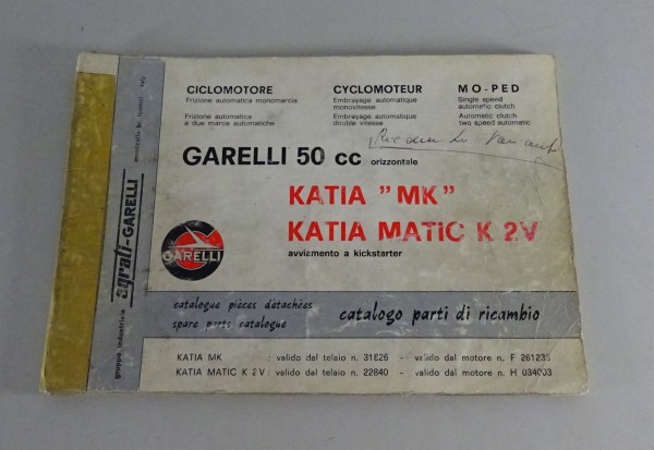 Teilekatalog Garelli 50cc Typ Katia MK, Matic K2V Kickstarter '1979 mehrsprachig