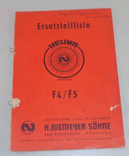 Teilekatalog / Ersatzteilliste Niemeyer Heuma F 4 / F 5