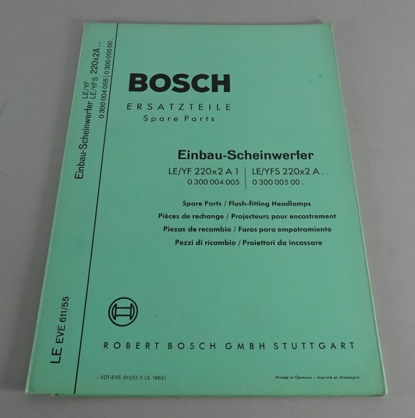 Teilekatalog Bosch Einbau-Scheinwerfer LE/YF 220x2 A 1 Stand 03/1965