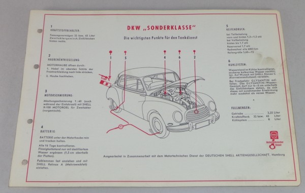 Shell Schmierplan für DKW Sonderklasse