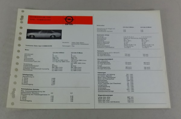 Schmierplan + Technische Daten Opel Commodore A