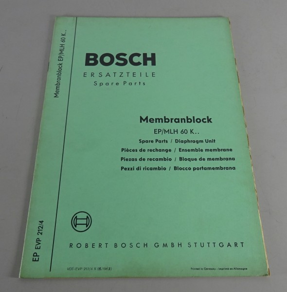 Teilekatalog Bosch Membranblock EP/MLH 60 K.. Stand 06/1963