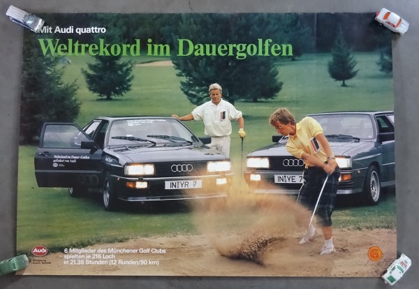 Poster / Plakat Audi Urquattro / Sport Quattro | Weltrekord im Dauergolfen