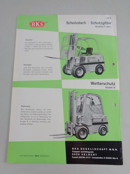 Prospektblatt / Broschüre BKS Schutzdach und Wetterschutz für Gabelstapler 1966