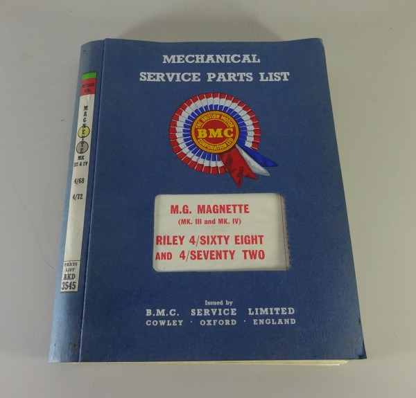 Teilekatalog / Parts List BMC MG Magnette / Riley 4/60 8 & 4/70 2 Mechanic '1966