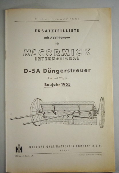 Teilekatalog McCormick International Düngerstreuer Baujahr 1955