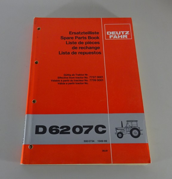 Teilekatalog / Ersatzteilliste Deutz Traktor D 62 07 C Stand 09/1981