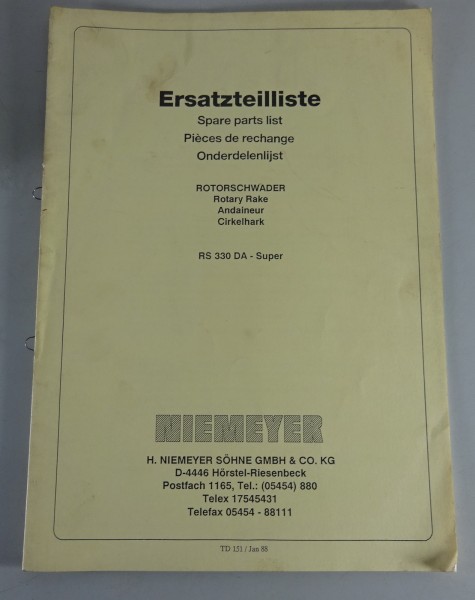 Teilekatalog / Spare Parts List Niemeyer Rotorschwader RS 330 DA - Super 01/1988