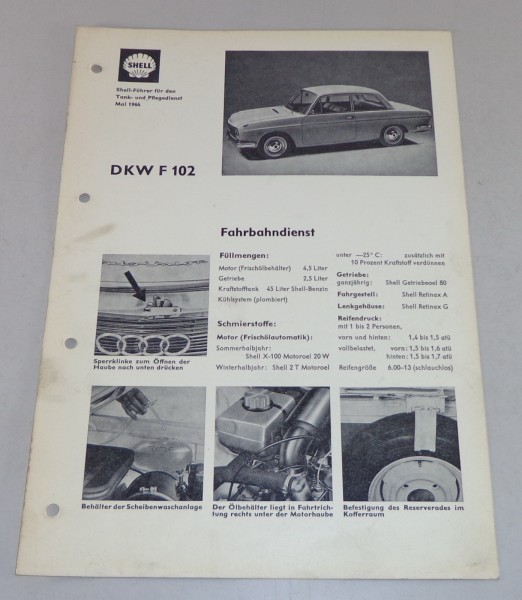 Shell Schmierplan für DKW F 102 Stand 05/1964