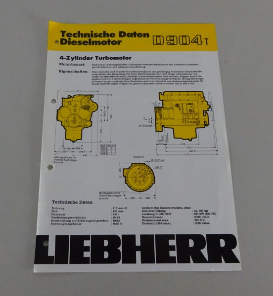 Prospektblatt / Broschüre Liebherr Motor D904T Technische Daten Stand 05/1984