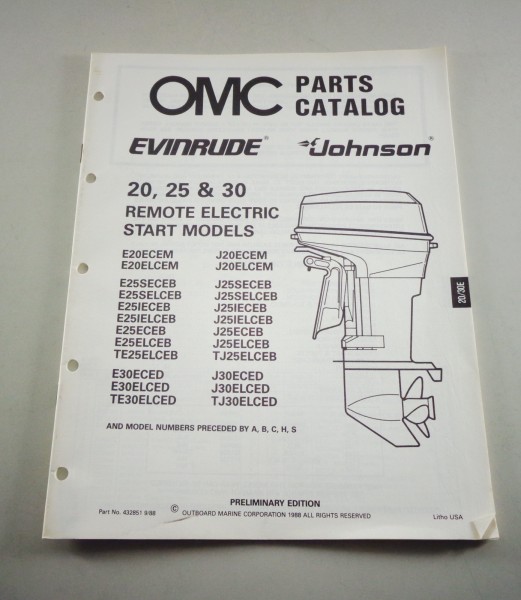 Teilekatalog Johnson Evinrude Außenborder 20 / 25 + 30 Remote electric start Mod.