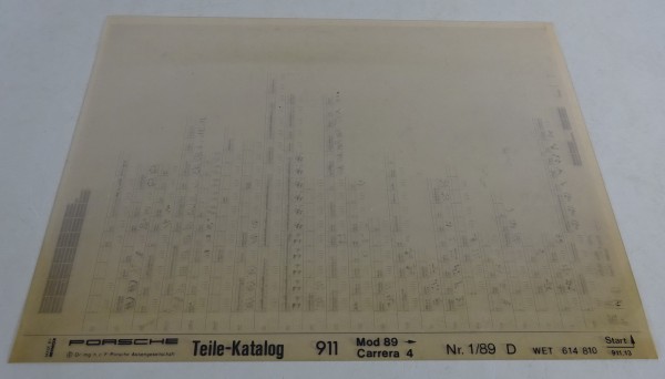 Microfich Teilekatalog / Parts Catalog Porsche 911 Carrera 4 Modelljahr 1989