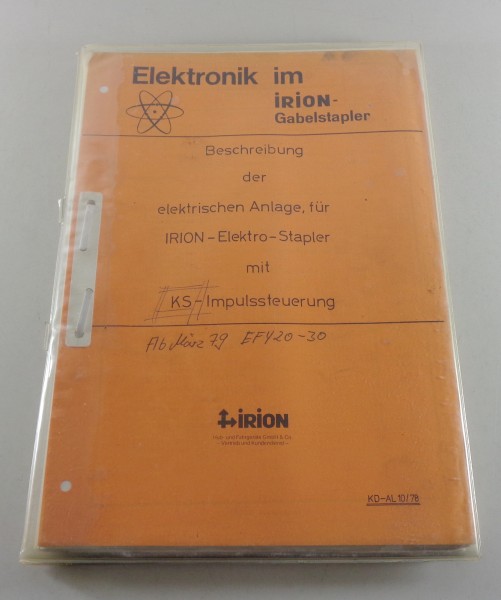 Werkstatthandbuch Elektrische Anlage Irion Gabelstapler mit KS Impulssteuerung