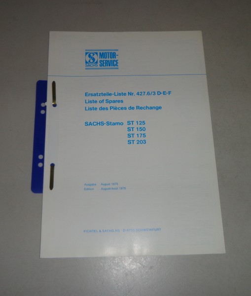 Teilekatalog / Spare Parts List Sachs Stamo St 125 / 150 / 175 / 203 -St. 8/1975