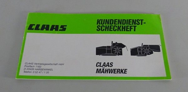 Kundendienst-Scheckheft Claas Mähwerk Corto 3100 S Stand 02/1997