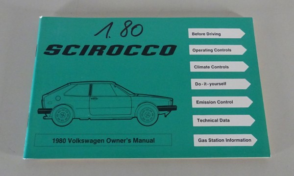Owner's Manual VW Scirocco I Typ 53 US-Model Model Year 1980 from 01/1980