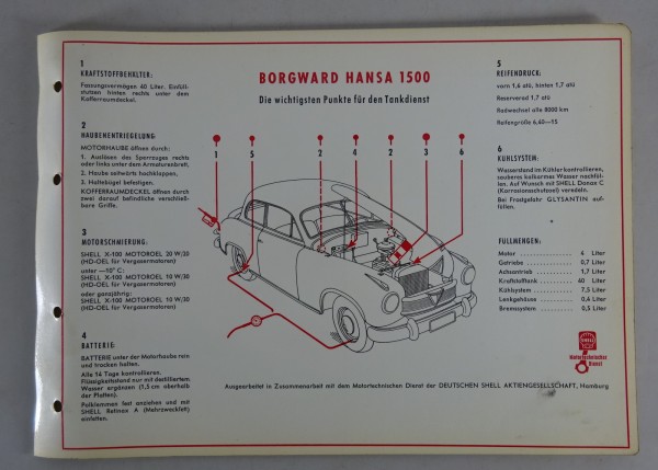 Shell Schmierplan für Borgward Hansa 1500