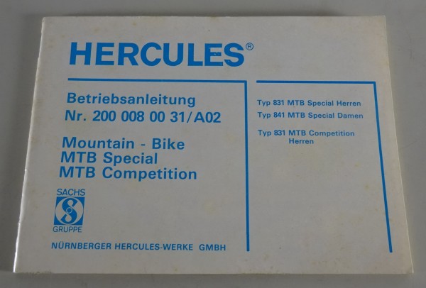 Betriebsanleitung Hercules Mountain Bike Typ 831 MTB Special / MTB Competition