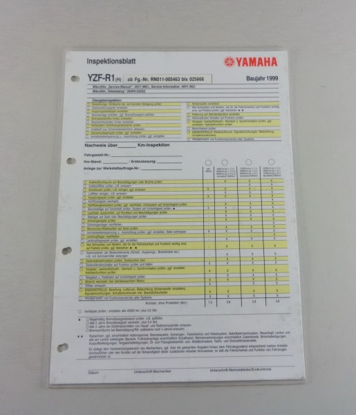 Inspektionsblatt Yamaha YZF-R1 (H) Typ RN 01 Stand 1999