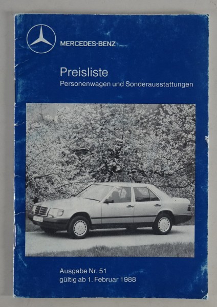 Preisliste Mercedes Benz W124 / W201 / W126 / R107 gültig ab 01/02/1988